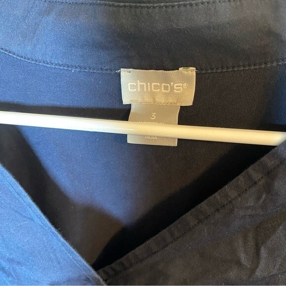 Chicos Navy Blue Short Sleeve A Line Collared Blouse Top Shirt Size 3 US XL - Picture 2 of 5